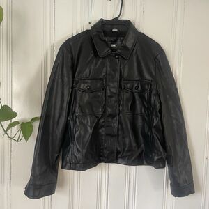 DKNY Donna Karan Women Black Faux Leather Outerwear Moto Biker Jacket Size L